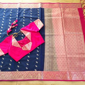 Pure Kanchipuram Silk Saree in Navy blue colour