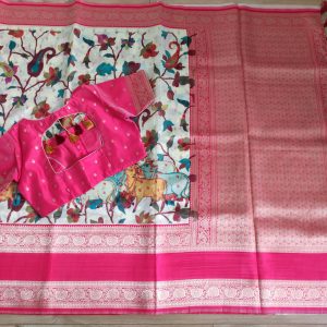 Banaras Kora Silk Saree with Gap border